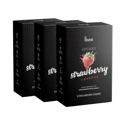 ForMen JOYMAX Strawberry Dotted & Lubricated Condoms for Men|Ultra-Thin | Extra Lubrication for Enhanced Pleasure | Disposable Pouches Included (10 count (Pack of 3))
