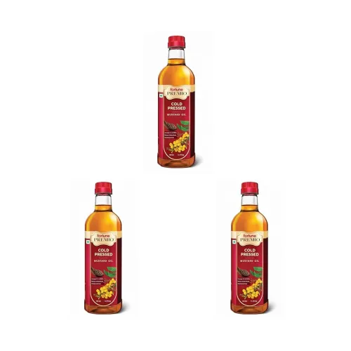 Image of Fortune Premio Cold Pressed Mustard Oil 1L Bottle (Pack of 3)