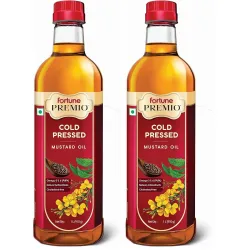Fortune Premio Cold Pressed Mustard Oil 1L Bottle | Rajasthan Mustard Seeds | Rich in Omega 3 & 6 (PUFA) | Natural Antioxidants | Strong Aroma | Ideal for Frying & Pickles (Pack of 2)