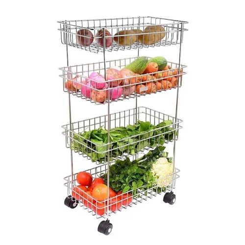 Image of Privesh Four Layer Kitchen Trolly Multipurpose Stainless Steel Portable Storage Rack | Trolley with Wheels for Kitchen S
