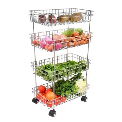 Privesh Four Layer Kitchen Trolly Multipurpose Stainless Steel Portable Storage Rack | Trolley with Wheels for Kitchen S