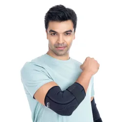 FOVERA Elbow Support Brace with Strap - Adjustable Compression Elbow Binder for Tennis Elbow, Golfer's Elbow, and Tendonitis Relief - Comfortable Arm Sleeve for Sports and Recovery (Size - S...