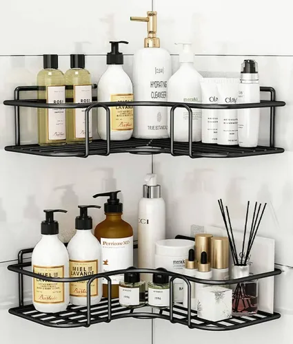 Image of Frap 2-Tier Bathroom Corner Shelf (Black)