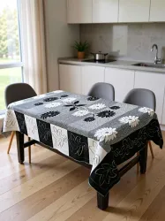 Fratco Cotton 4 Seater Self Design Table Cover (Black and white)