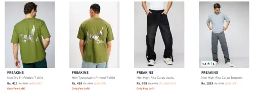 Image of Freakins Men's T-shirt & Cargo Jeans Minimum 85% Discount