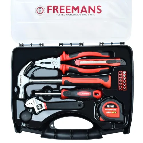 Image of FREEMANS DIY19 Hand Tool Kit – 19 Piece Household Repair & Maintenance Set, Includes Hammer, Wrench, Pliers, Screwdriver