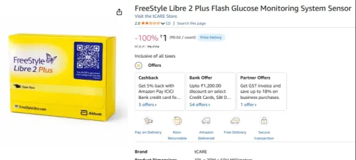 Image of FreeStyle Libre 2 Plus Flash Glucose Monitoring System Sensor