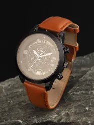 French Accent Men Embellished Dial & Leather Straps Analogue Watch SS25_FAWC1063