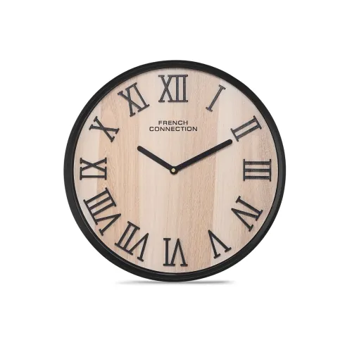 Image of French Connection Elegant Analog Wall Clock with Black Roman Figures - Size: 12 Inches - FCWC11-B