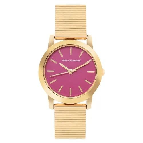 Image of French Connection 3 Hands Dark Pink Dial Round Analog Watch for Women