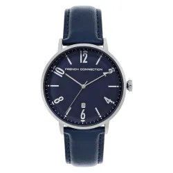 French Connection Analog Blue Dial Mens Leather Watch