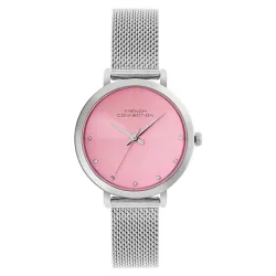 French Connection | Analog Pink Dial | Silver Stainless Steel | Watch for Women