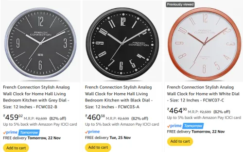 Image of French Connection Analog Round Wall Clock Starting @ ₹459