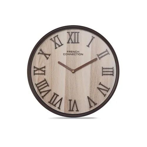 Image of French Connection Plastic Elegant Analog Wall Clock with Brown Roman Figures - Size: 12 Inches - Fcwc11-A