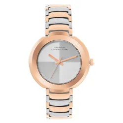 French Connection Silver-Grey Two- Tone Round Dial Analog Watch for Women- FCN0109RTM