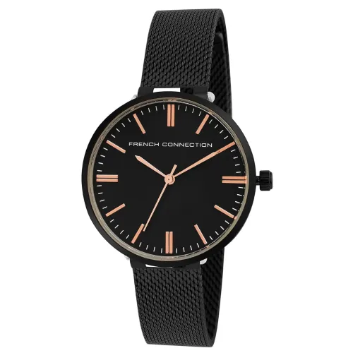 Image of French Connection Black Analog Dial with Black Stainless Steel Strap Watch