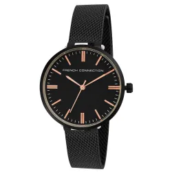 French Connection Black Analog Dial with Black Stainless Steel Strap Watch