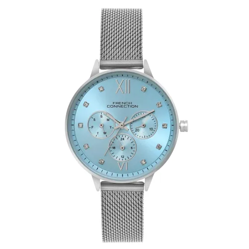 Image of French Connection Bloom Light Blue Round Dial Womens Mult Function Watch