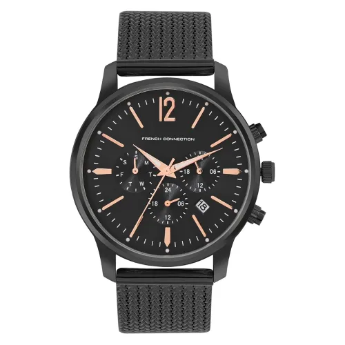 Image of French Connection Duke Black Round Analog Watch for Men - FCN00056B