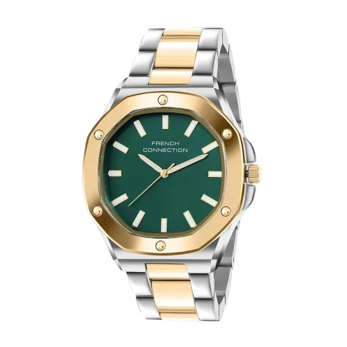 Image of French Connection DUOLUXE Green Dial Stainless Steel Watch and Bracelet for Men - FCB22NTM