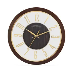 French Connection Elegant Analog Round Black Wall Clock with White Dial - Size: 12 Inches - FCWC08-B