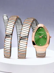 French Connection The Mystic Curve Womens Rose Two Tone Watch | Rhinestones Green Sunray Dial Analog Watch  - For Women