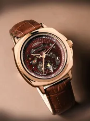 French Connection Men Brown Dial & Leather Straps Analogue Automatic Motion