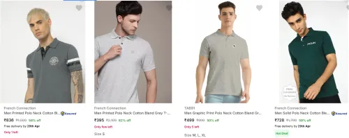 Image of French Connection Men Polo Neck Cotton T-Shirt Up to 70-80% Discount