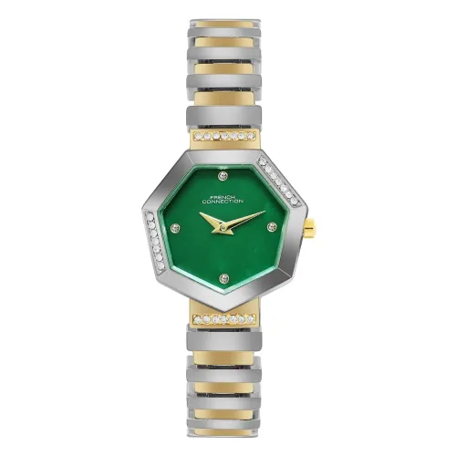 Image of French Connection Mop Green Hexagonal Dial with Gold Two Tone Stainless Steel