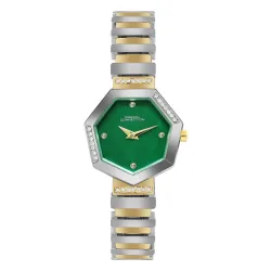 French Connection Mop Green Hexagonal Dial with Gold Two Tone Stainless Steel