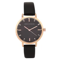 French Connection Rosa | Black Dial with Crystal Markers | Gold Tone Case