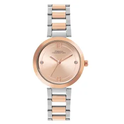 French Connection Rose Gold Sunray Dial Analogue Watch