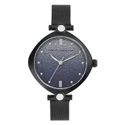 French Connection Sheen Blue Shimmer Round Analog Watch with Black Mesh Strap for Women - FCP45BM