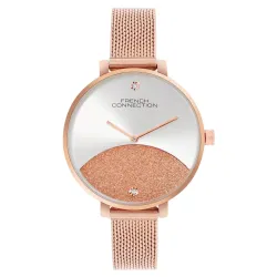 French Connection Silver with Rose Gold Shimmer Dial Analog Watch for Women