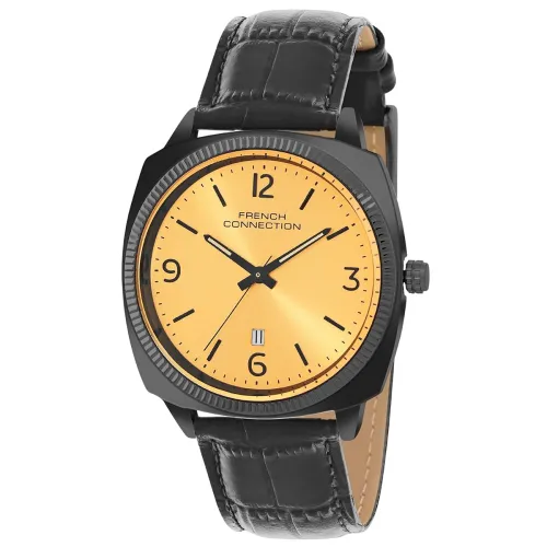 Image of French Connection Solistice Mustard Dial Mens Analogue Watch FCN084BBL