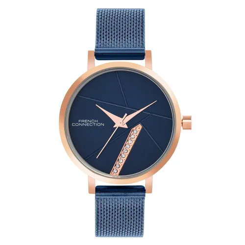 Image of French Connection Sunray Blue Round Dial with Blue Stainless Steel Mesh Strap