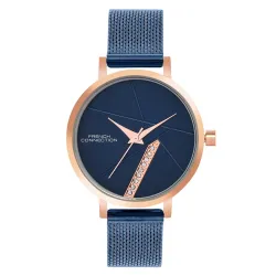 French Connection Sunray Blue Round Dial with Blue Stainless Steel Mesh Strap