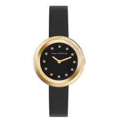 French Connection Sunray Black Leather Strap Watch for Womens 