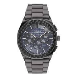 French Connection Textured Blue Round Dial with IP Gun Stainless Steel Metal
