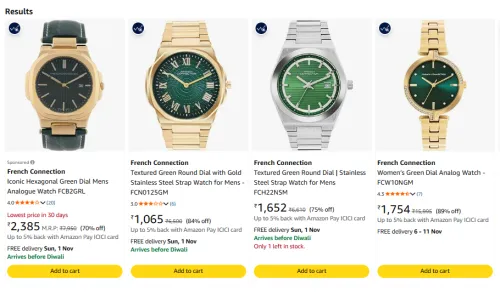 Image of French Connection Textured Green Round Dial at minimum 70% Discount