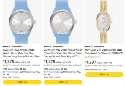 Image of French Connection Textured Grey Round Dial at minimum 50% Discount