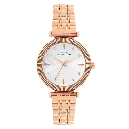 Image of French Connection Textured Silver Round Dial with Rose Stainless Steel Metal