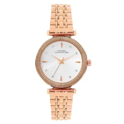 French Connection Textured Silver Round Dial with Rose Stainless Steel Metal