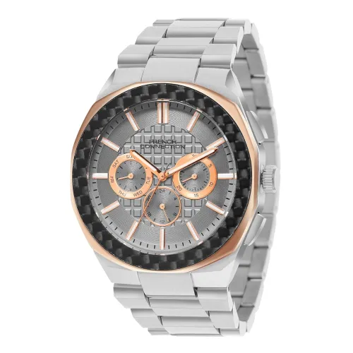 Image of French Connection Textured Stainless Steel Multifunction Watch for Mens 