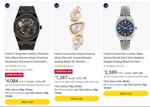 Image of French Connection watchs at minimum 66% Discount