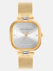 French Connection Womens Analog Gold Watch | Silver Sunray Square Dial Analog Watch - For Women FCN0107GM