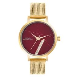 French Connection Womens Maroon Gold Watch