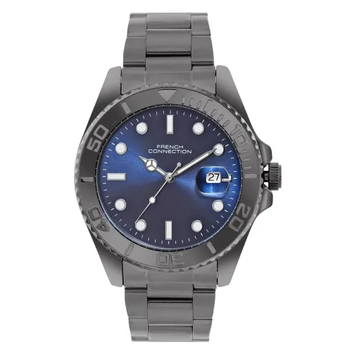 Image of French Connection Apex Blue Round Dial | Stainless Steel Strap | Date Window Display | Wrist Watch for Men - FCH17GNM