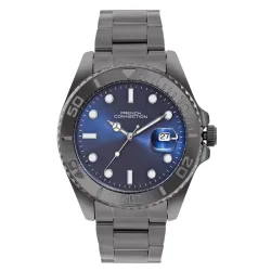 French Connection Apex Blue Round Dial | Stainless Steel Strap | Date Window Display | Wrist Watch for Men - FCH17GNM