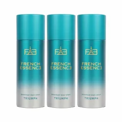 French Essence Triumph Body Spray for Men | Long Lasting Deodorant with Fresh Scent | Strong Perfume Deo for Men | 150ml Each - Pack of 3